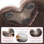 Hairro Human Hair Toppers For Women Wispy Thin Short Wiglet Hairpieces Natural No Bang Middle Part Side Bangs Hair Clip 11 Inches 14.5g #02 Dark Brown