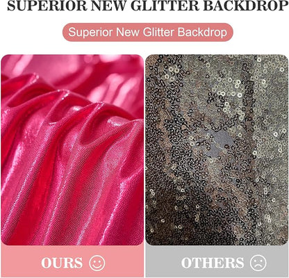 20x10ft Thick Hot Pink Glitter Backdrop Curtain Panels - Image 5