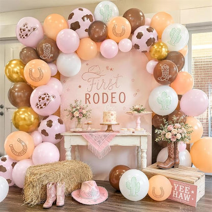 Cowgirl Balloons, Dusty Pink Brown Cow Print Latex Balloons - Image 8