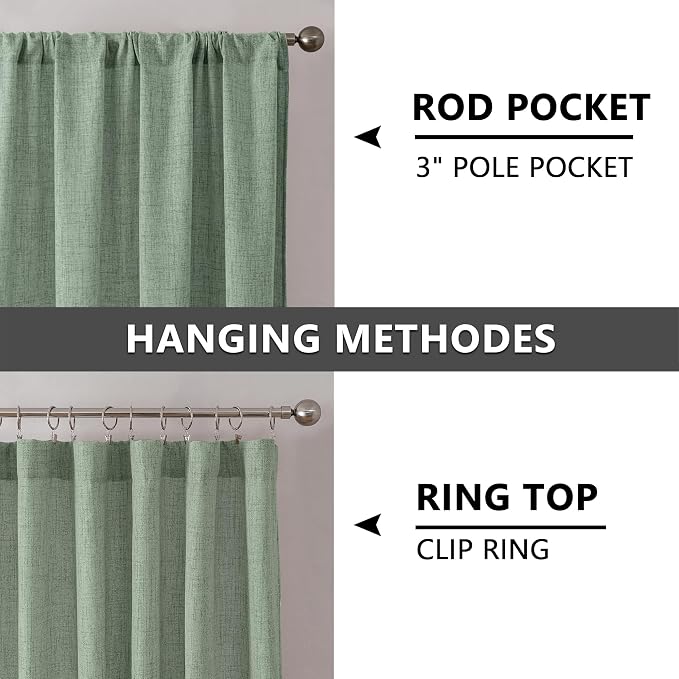 Tollpiz Linen Curtains Living Room Rod Pocket Semi Sheer Curtain Burlap Light - Image 5