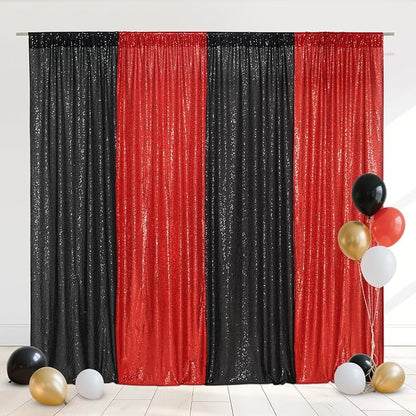 Eternal Beauty Black & Red Sequin Backdrop Curtains, 4 Panels 2x8FT | 3mm by EternalBeauty