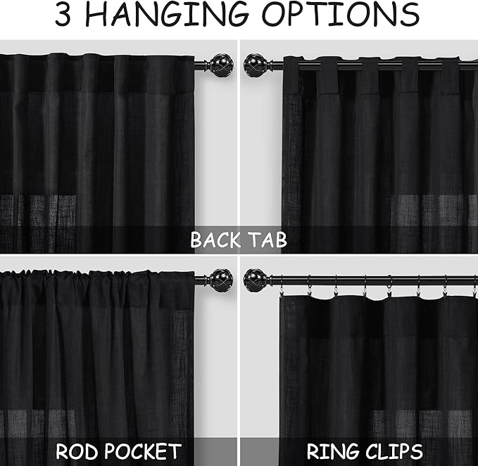 Long Black Curtain 105 inches Long 2 Panels Set - Image 3