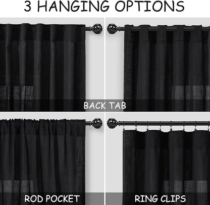 Black Linen Curtains 126 Inches Long 2 Panels Set - Image 3