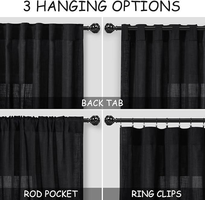 Extra Long Black Curtain 102 inches Long 2 Panels Set - Image 3