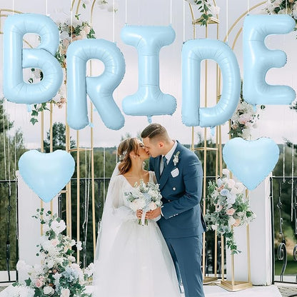 40inch Baby Blue BRIDE Letter Balloons, Giant Pastel Blue Bride Foil Helium - Image 4