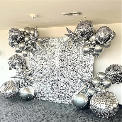 14 Pcs Disco Ball Balloons 22/15/10 4D Ball Balloons Metallic Silver Disco - Image 3