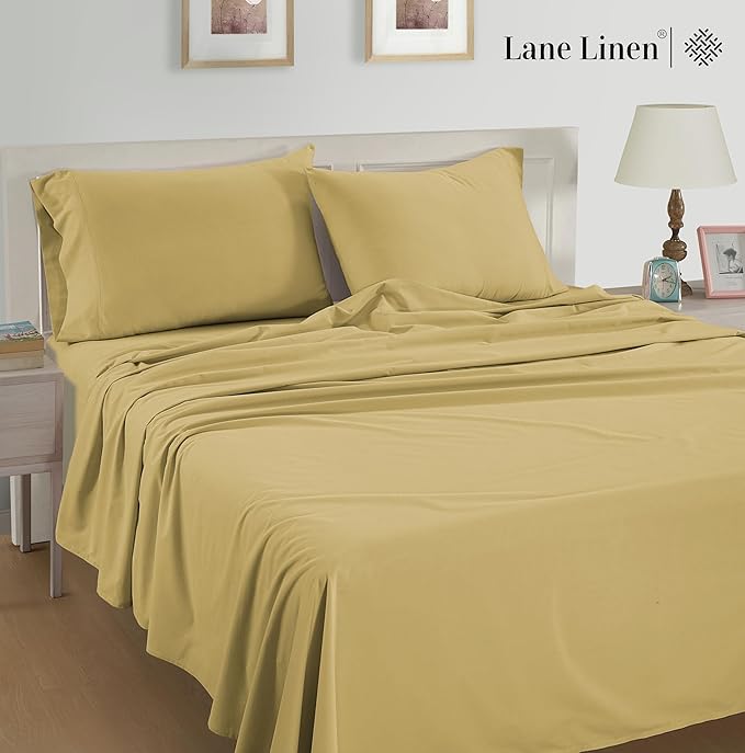 Lane Linen 100% Organic Cotton King Size Pillow Cases Set of 2 - 20"x36" - Certified Organic Cotton - Yellow - Cocoon
