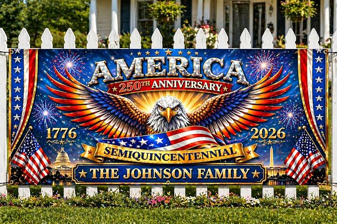 Personalized 250 Years of Freedom USA Banner 1776-2026, Patriotic American - Image 2