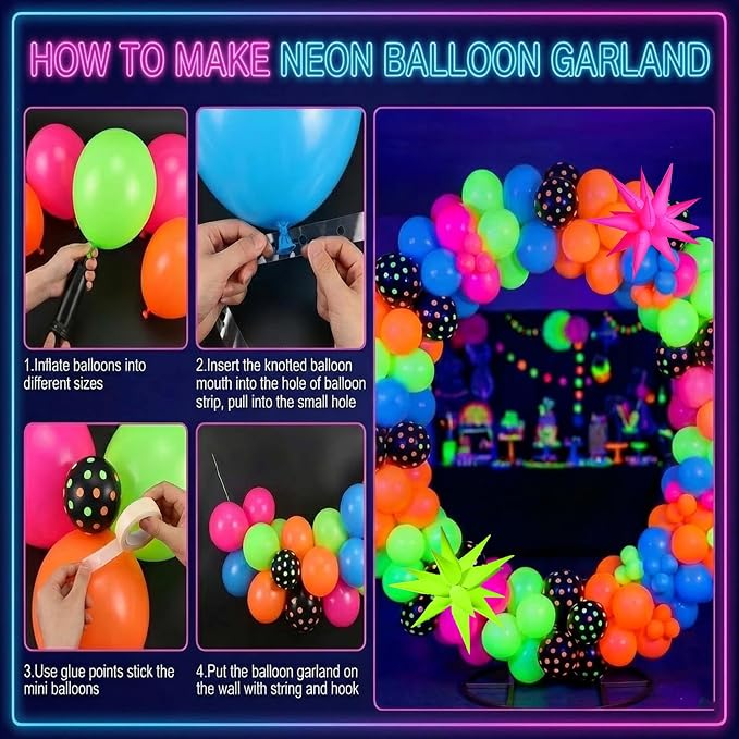 102Pcs Neon Glow Balloons Arch Kit - Image 5