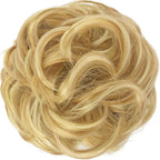 FESHFEN Messy Bun Hair Pieces - Large Wavy Curly Elastic Hair Bun Scrunchies Ponytail Extensions Synthetic Chignon Hairpieces for Women, Strawberry Blonde & Bleach Blonde 1.94oz