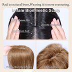 Hair Toppers for Women Real Human Hair,10 inch 30g Light Brown Human Hair Topper for Women 150% Density Silk Base Middle Part Clip in Hair Pieces Straight Hair for Daily Use