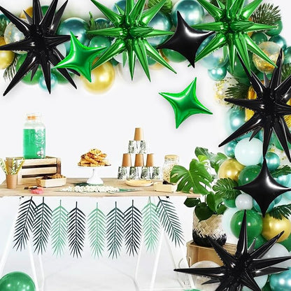 TONIFUL 22Inch 18Pcs Black Green Large Explosion Star Mylar Balloons and 10Inch - Image 4