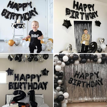 Black Happy Birthday Balloon Banner, 16 Inch Foil Mylar Happy Birthday Balloons - Image 7