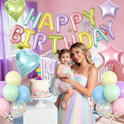 29PC Pastel Happy Birthday Balloon Banner, 16Inch 3D Aluminum Letter Banner Sign - Image 8