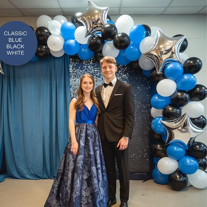 Blue and Black Balloons, 12 Inch Graduation Balloons, Dark Blue Black White - Image 6