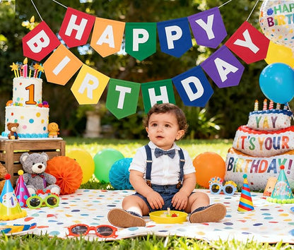 Felt Red Orange Yellow Green Blue Purple Happy Birthday Banner Birthday - Image 3