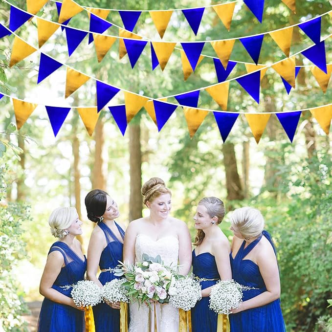 Royal Blue Gold Party Decoration Navy Blue Gold Triangle Pennant Banner Flag - Image 6