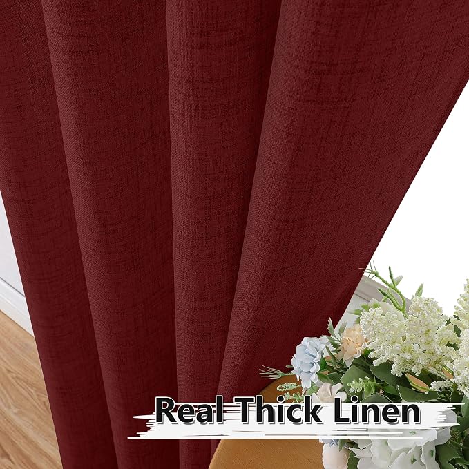 Tollpiz Linen Curtains Bedroom Rod Pocket Semi Sheer Curtain Burlap Light - Image 3