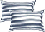 JELLYMONI 100% Natural Cotton Striped King Pillowcases Set, 2 Pack White and Dark Blue Stripes Pattern Printed Pillow Covers with Envelope Closure(Pillows are not Included)
