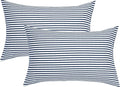 JELLYMONI 100% Natural Cotton Striped Queen Pillowcases Set, 2 Pack White and Dark Blue Stripes Pattern Printed Pillow Covers with Envelope Closure(Pillows are not Included)