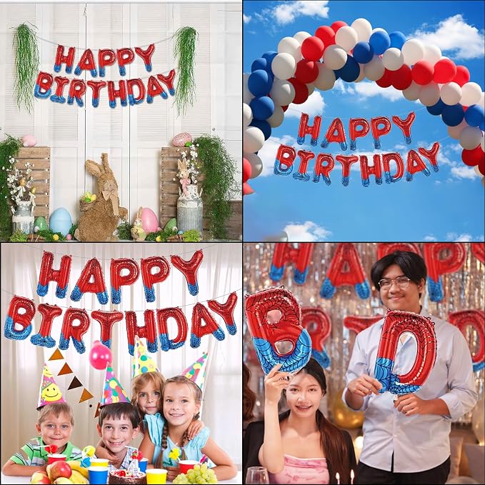 Spider Theme Happy Birthday Letter Balloons Banner, Party Decoration - Image 4
