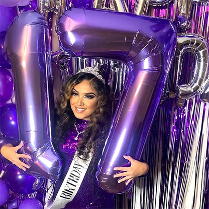 Purple Number 70 Birthday Balloons, 40 Inch Large Purple Mylar Foil Number 7 & - Image 3