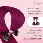 YoungSee Nano Ring Hair Extensions Magenta 22 inch Nano Bead Hair Extensions Human Hair Burgundy Nanobead Human Hair Extension Colored Nano-Ring Hair Extension Real Human-hair 1g/s 25g 25s