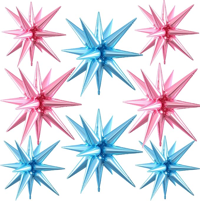 Blue Pink Star Balloons, 22/27 Inch Light Blue and Pink Foil Star Balloons by Paready