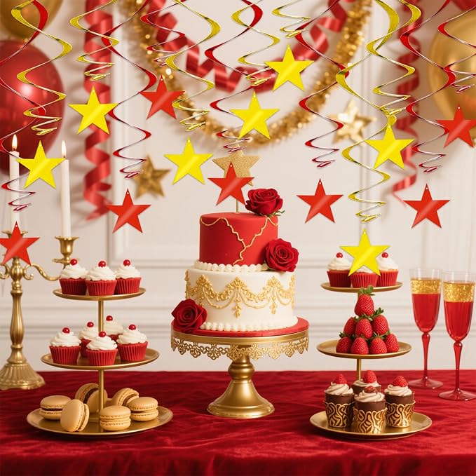 BEISHIDA Red Gold Star Hanging Swirl Ceiling Hanging Decorations - Image 3