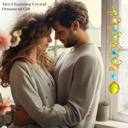 20.5in Yellow Crystal Gazing Ball Spiral Wind Spinner Suncatcher Decor | Yellow - Image 6