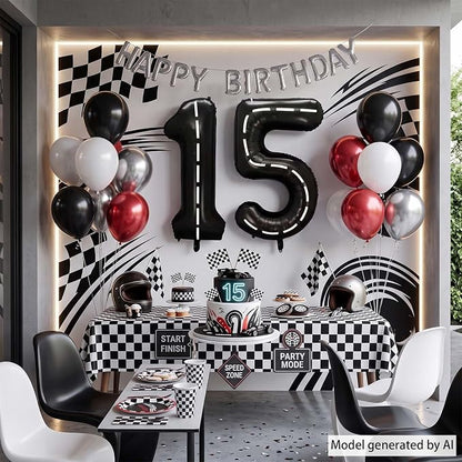 Black and White Stripes Number 15 Balloon 40 Inch, Foil Road Decor | Racetrack - Image 7