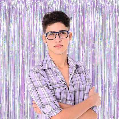 Voircoloria Iridescent Purple Fringe Backdrop Curtains, 3 Pack | Tinsel - Image 6