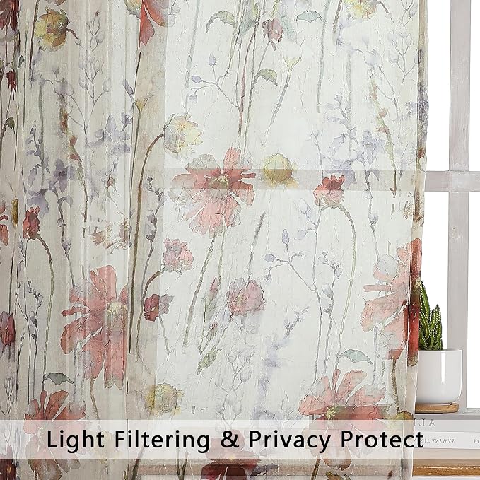 Crushed Sheer Kitchen Cafe Curtains Tiers 24 Inch Length 2 Panels, Printed - Image 3