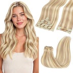 GOO GOO Clip in Hair Extensions Real Human Hair, Remy Human Hair Extensions Clip ins for Women, Natural Human Hair, 22inch 150g 9 Pcs, #18F/60A Balayage Light Wheat Platinum Blonde