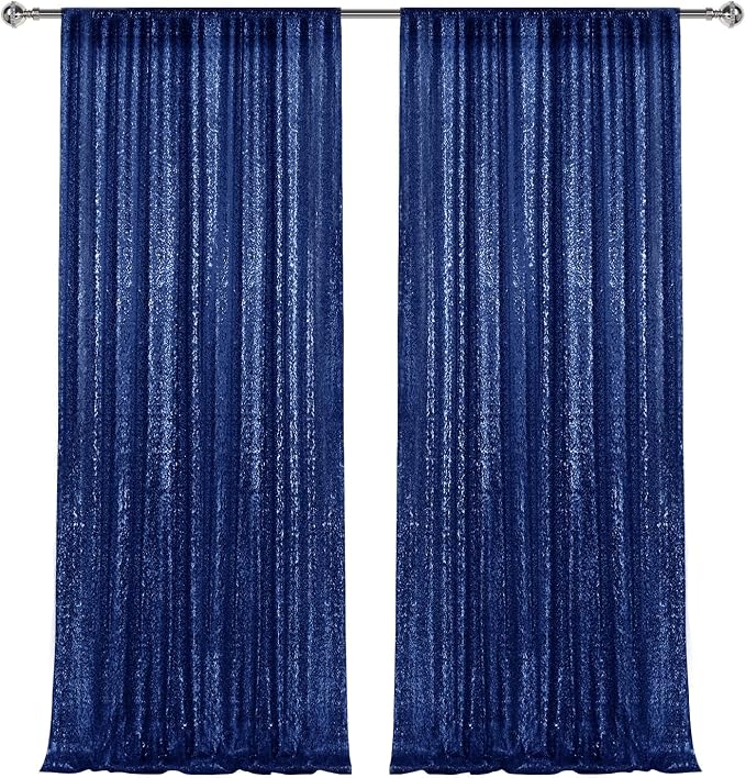 2×8FT-2PCS Navy Sequin Backdrop Curtains Panels, Photography Backdrop Glitter - Image 8