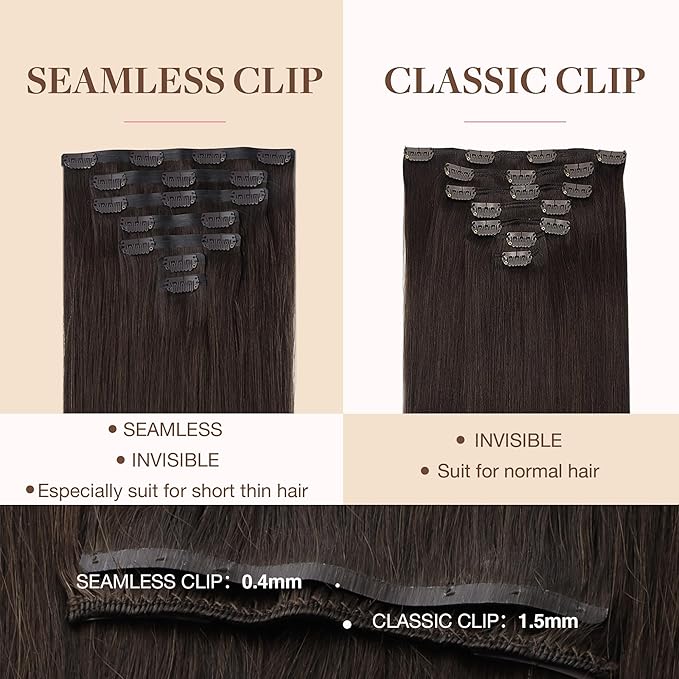 GOO GOO Clip in Hair Extensions Real Human Hair, Remy Human Hair Extensions Clip ins for Women, Natural Human Hair, 20inch 110g 7Pcs, 2A Light Brown