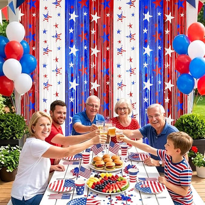 jijAcraft Red White Blue Star Tinsel Foil Fringe Curtain, 3 Pack 3.2x6.5 Feet - Image 7
