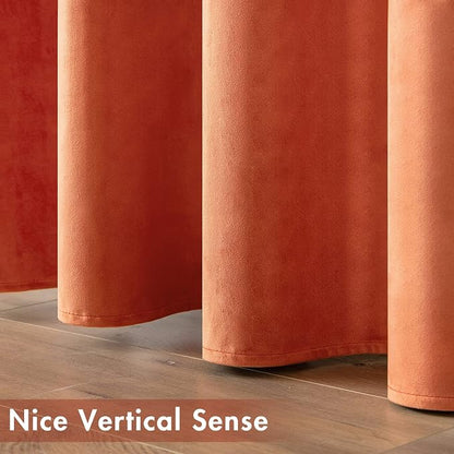 MIULEE Fall Orange Velvet Curtains Terracotta 52 x 108 Inch Length Set of 2 | - Image 6