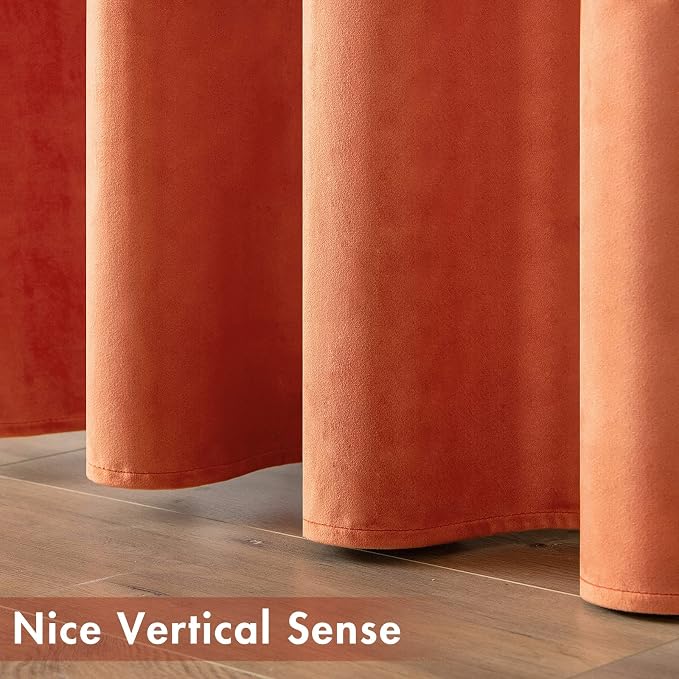 MIULEE Fall Orange Velvet Curtains Terracotta 52 x 96 Inch Length Set of 2 | - Image 6