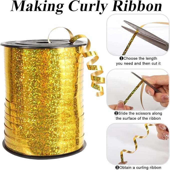 500 Yards Laser Gold Curling Ribbon, 1/5 Inch Wide Shining Metallic Ribbons - Image 3