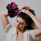 CEELGON Big Real Silk Scrunchies for Women Extra Large Scrunchie Satin Oversized Silk Scrunchy for Thick Hair Elastic Hair Ties Jumbo Hair Scrunchies 6 Pack (black,white,mulberry,champagne,blue,green)