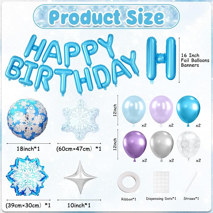 29PC Blue Winter Happy Birthday Balloon Banner, 16Inch 3D Aluminum Letter - Image 2