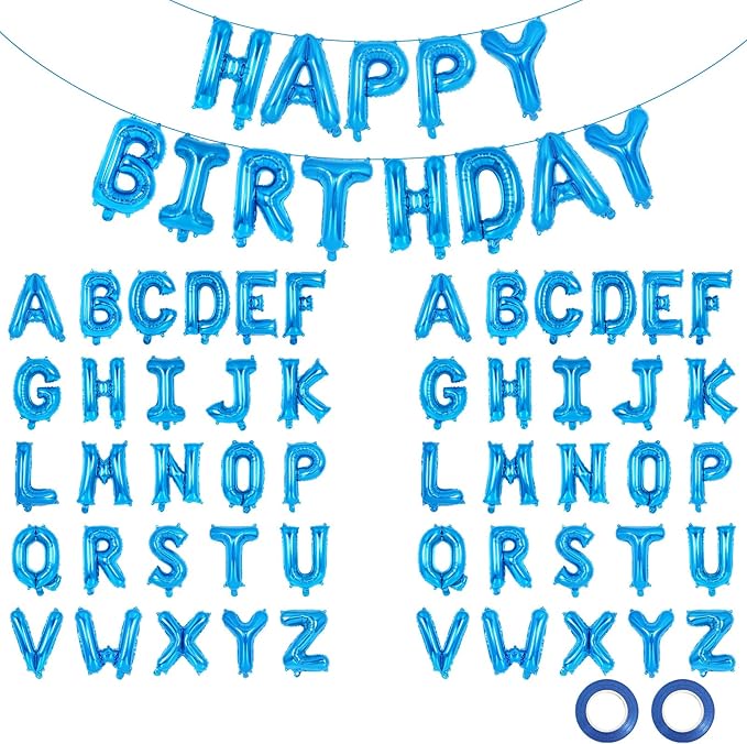 65 Pcs Blue Happy Birthday Balloons, 2 Sets A-Z Blue Letters Foil Balloons by Unknown