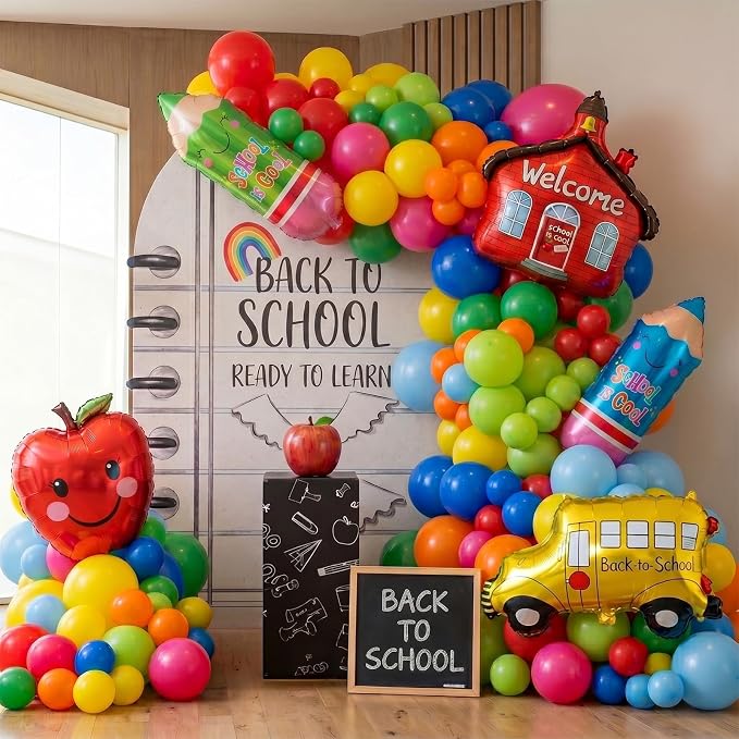back to school balloons hot pink and red yellow green balloon garland arch kit by yeewaka