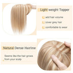 SEGO Hair Toppers for Women Real Human Hair With Bangs, 7 * 13CM Silk Base 100% Remy Human Hair Clip in Top Wiglet Hairpieces Add Volume /18 Inch Golden Brown&Bleach Blonde