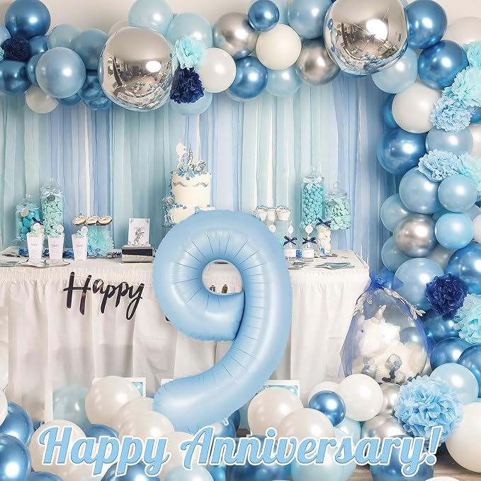 Light Blue Number 9 Balloon, 40 Inch Big Large Foil Number Balloons, Giant - Image 6