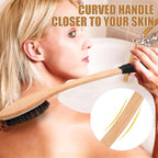 OWIIZI Horsehair Bath Brush Wooden Curved Long Handle Antiskid Shower Brush for Exfoliating, Natural Mane Scrubber for Back Use Wet or Dry,Back Scrub Deep Cleanse-17.2inches