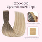 GOO GOO Tape in Hair Extensions Human Hair, 9/18J/60 Chocolate Brown to Champagne Blonde Balayage, 18inch 50g 20pcs, Skin Weft Seamless Invisible, Silky Straight with Thick Ends, Remy Human Hair