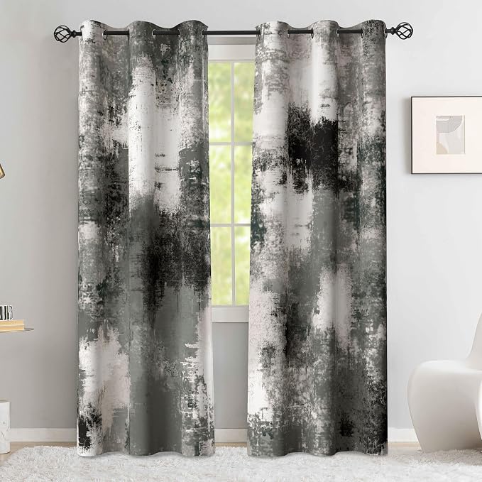 Asuexpect Black Grey Abstract Curtains 2 Panels Abstract Rust Curtain Room - Image 3