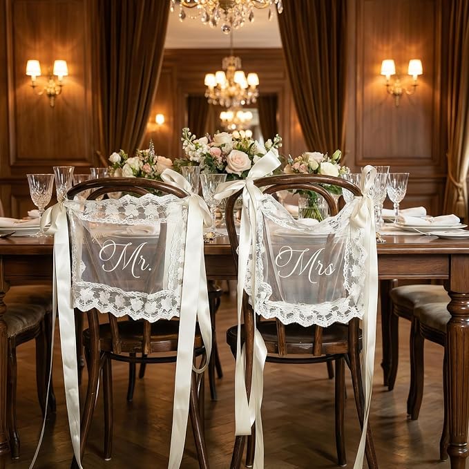 Sheer Lace Mr & Mrs Wedding Signs - Image 7